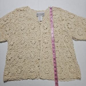 SILK exchange crochet cottagecore cream sweater cardigan womens XL vintage